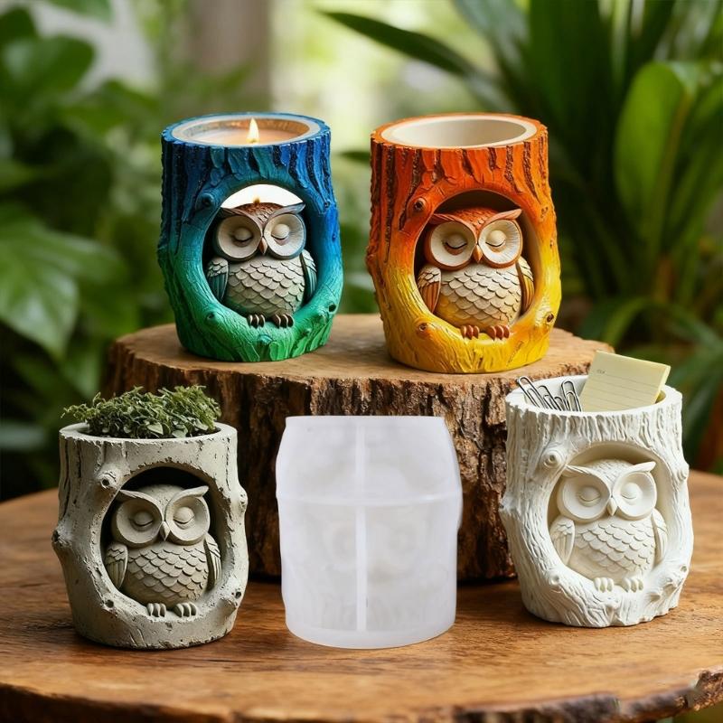 Stump Owl Flower Container Molds Candle Holder Mold Suitable for Resin Casting Handcrafted Jewelry Making and Home Deck