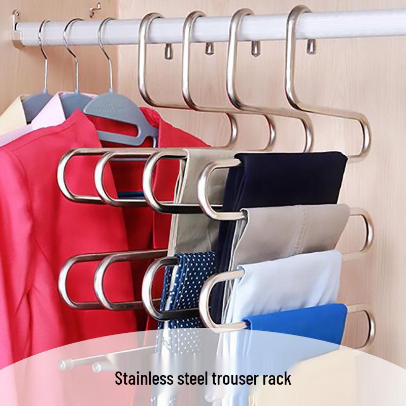 Enhanced Anti-Slip Stainless Steel Multi-Layer S-Shaped Hanger for Trousers, Towels, and Belts
