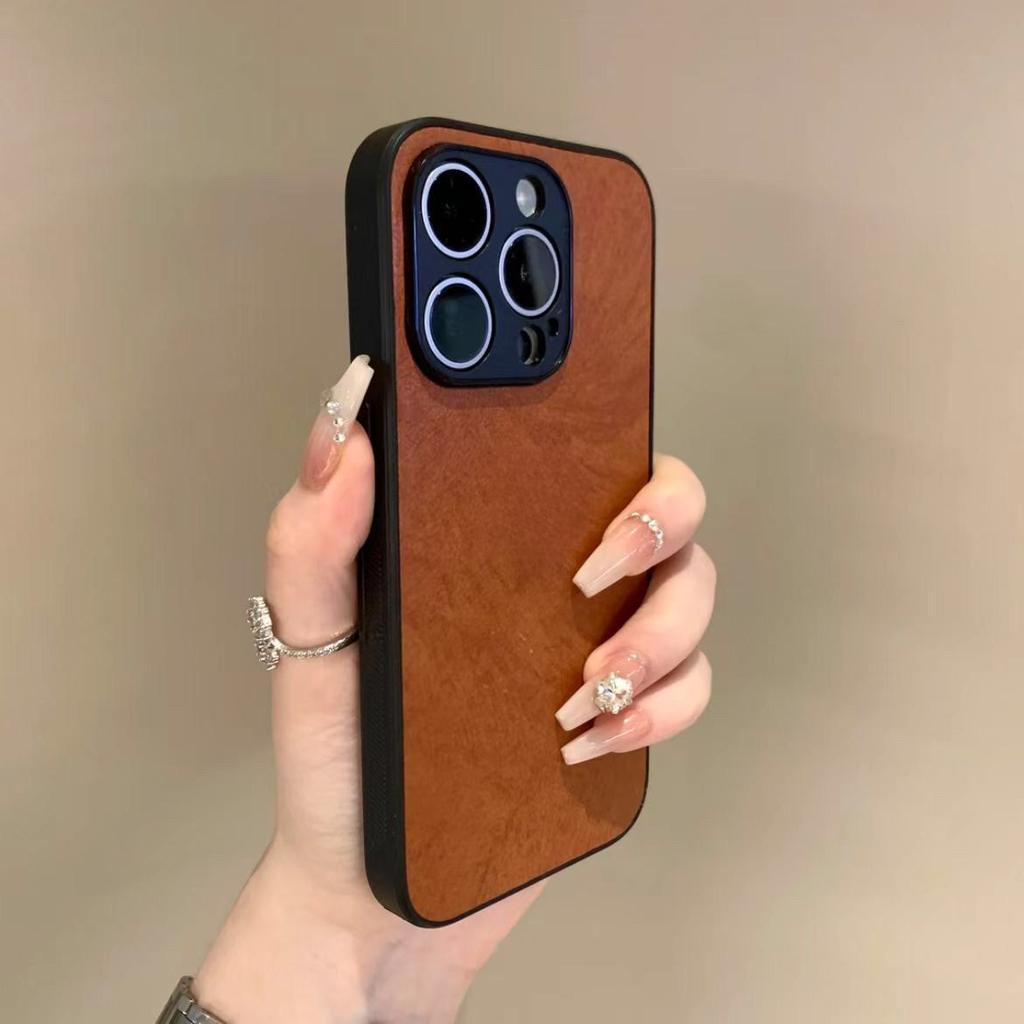 Minimalist Leather Phone Case for Apple iPhone 16 Pro Max - PU Leather PC Frame Shockproof Creative Full Cover for iPhone 16/15/14/13/12/11/Pro/Plus