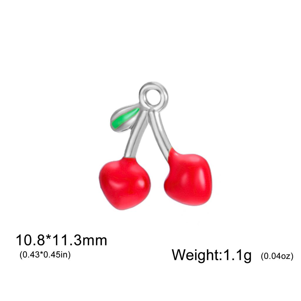 Teamer 5pcs/Lot Enamel Cherry Charms Pendant Stainless Steel For Necklace Bracelet Making Fashion Accessory Romantic Jewelry