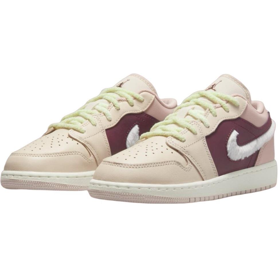 Air Jordan 1 Low SE GS Fur Swoosh Kids Sneakers Pink Legend-Light-Brown Pink-Oxford FZ3928-200