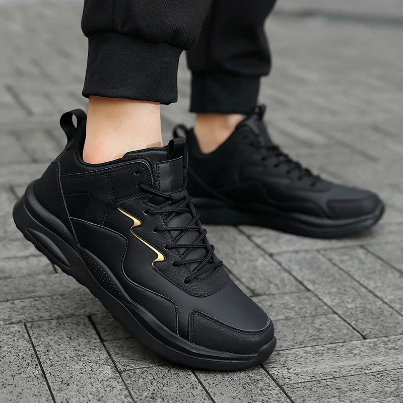 Fashion New Men's Casual Sneakers Black Leather Water Proof Plus Velvet Keep Warm Cotton Shoes Non-slip Lightweight Men's Sports Shoes