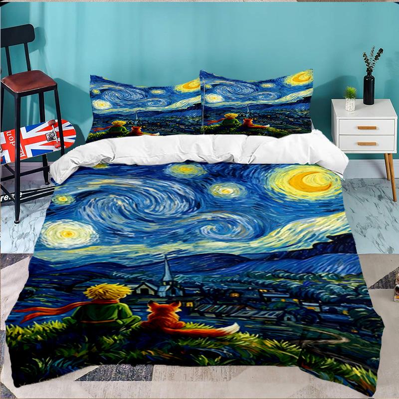 3PCS Little Prince Bedding Set,Including 1pc Duvet Cover And 2pcs Pillowcases Perfect for Bedroom, Dormitory, Large size Fan Christmas gift