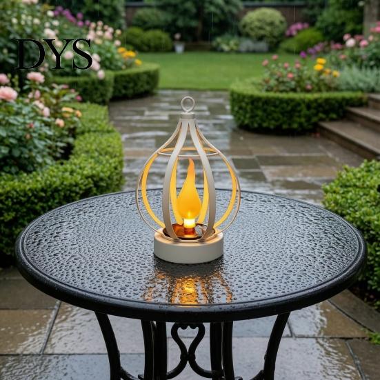 Courtyard Landscape Lighting Solar Flame Lantern, Garden Hanging Metal Outdoor Rust Proof Patio Decor Waterproof Lantern for Porch Yard Weather