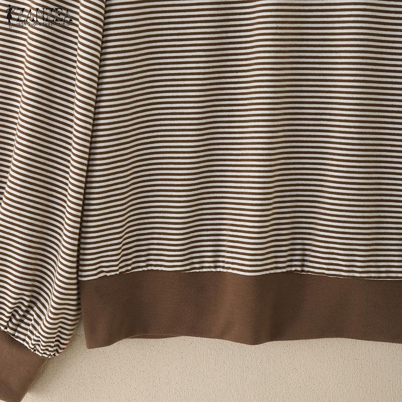 ZANZEA Women Casual Round Neck Long Sleeve Stripe Blouse