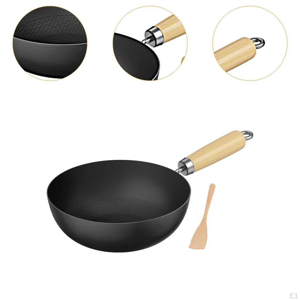 Patelnia Wok 7'' do gotowania na gazie płaskodenna niepowlekana do smażenia w ruchu dom i kemping