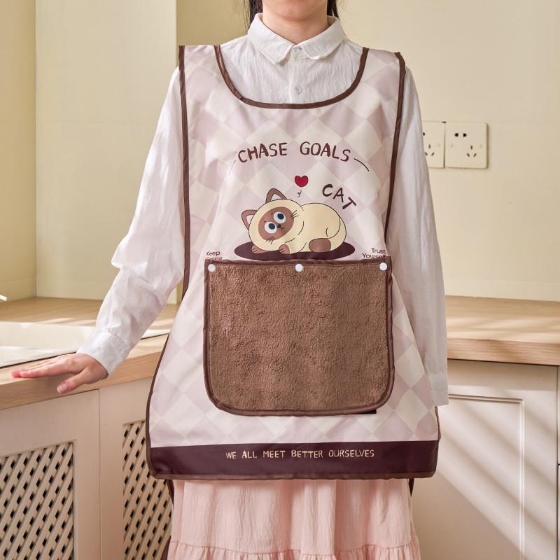 Cartoon Cat And Dog Print Waterproof Sleeveless Apron For Kitchen Cooking And Home Use