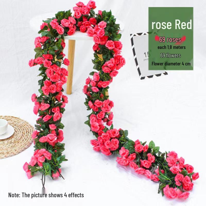 Rattan Plastic Rose Vine Artificial Flowers for Wedding Décor, Ceiling or Wall Hanging, and Air Conditioning Pipe Cover