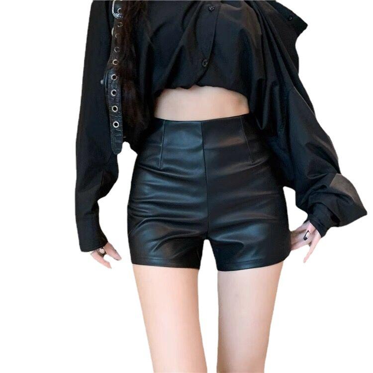 Women's Sexy Mini PU Leather Shorts Slimming Invisible Zipper Pants Y2K Versatile Street Style Hot Pants Mini Shorts Versatile Slim Fit Hot Pants
