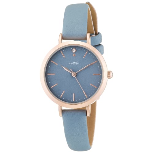 Fieldwork NF Ashley Analog Watch, Nickel-Free, Pink Gold with Leather Strap, ASS162-4, Women's, Blue