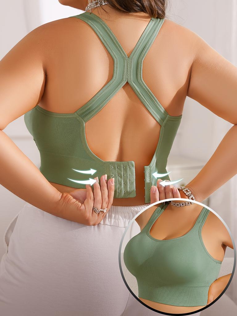 Plus Size Racerback Sports Bra for Women, High Support Wireless Workout Bra with Back Closure, Seamless Yoga Bra