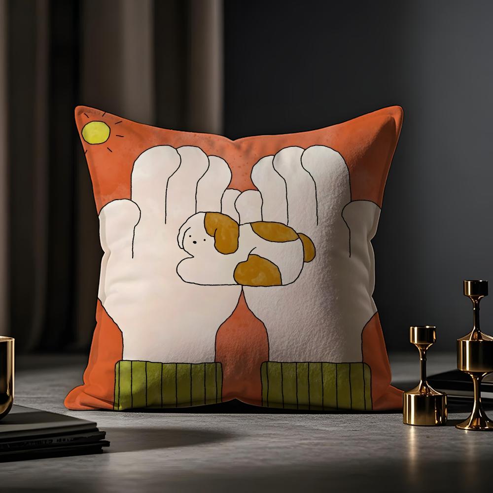 Japanese Hakowasa Warm Illustration Cushion Cover Anti-dustmite Pillowcase Invisible Zipper Silky Short Plush Sofa Cushion Cover