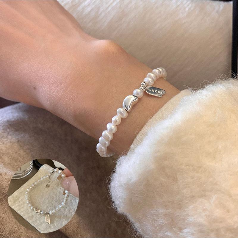 VENTFILLE 925 Sterling Silver Irregular Natural Pearls Letter Bracelet for Women Girl Bead Grace Lucky Jewelry Gift Dropshipping
