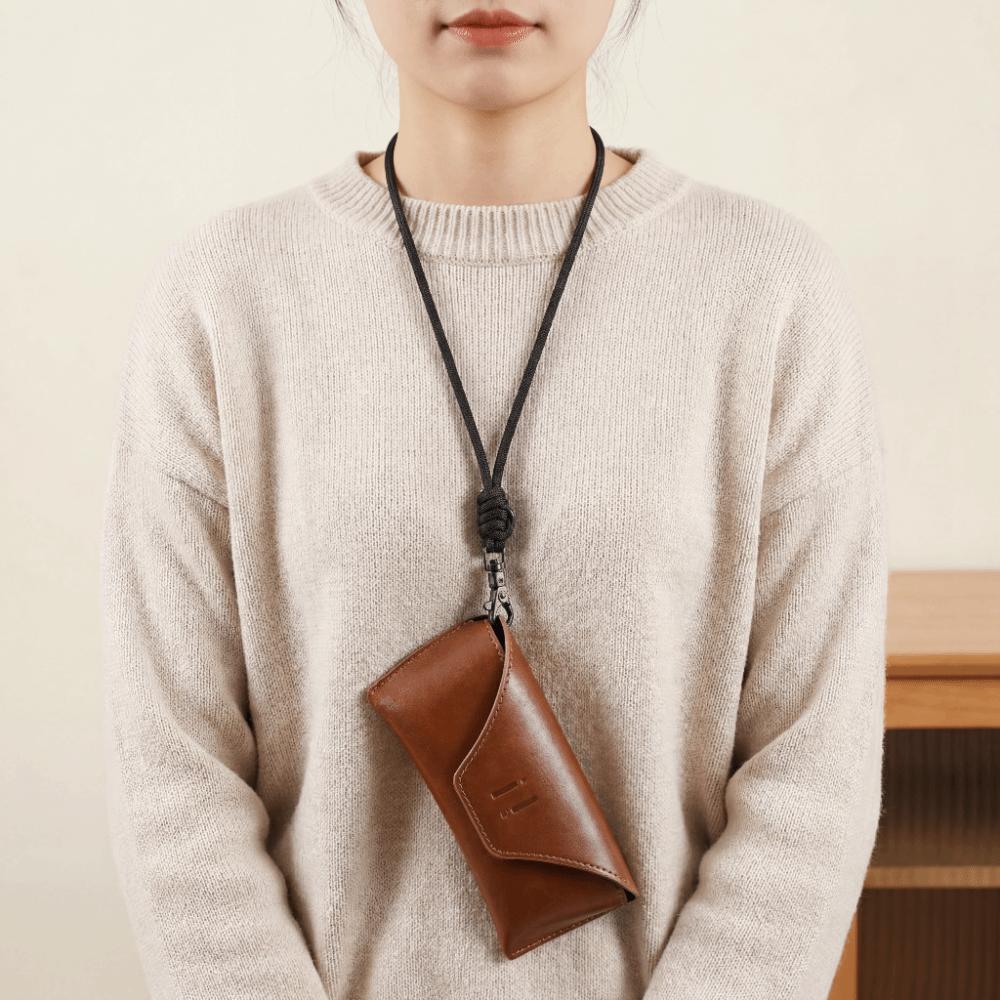 Anti-Fall Glasses Storage Bag Hanging Neck Sunglasses Eyeglass Bag PU Leather Glasses Bag Outdoor