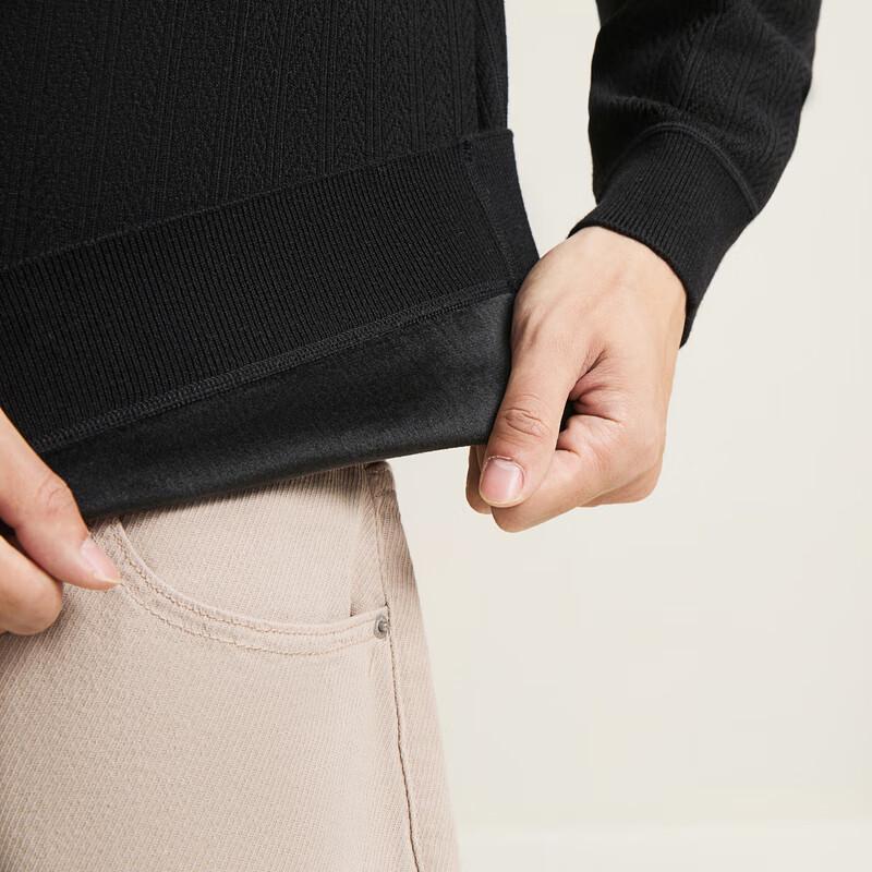 Qipai Men's Antibacterial Fleece-Lined Crew Neck Pullover Sweater