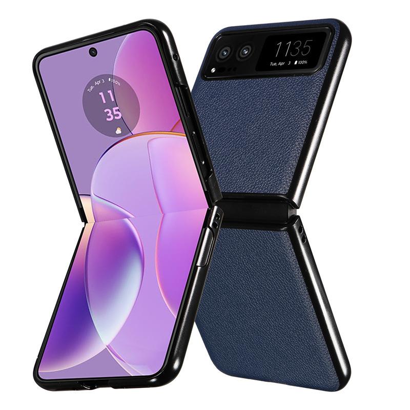 Phone Case for Motorola Razr 40 Covers with Leather Patch Lychee Pattern Shockproof Bumper Anti-fall Protective Cases