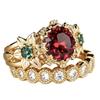 Luxury New Luxury Flower Ring, Gold-plated with Red Gemstones, European Beautiful Women's Hand Jewelry