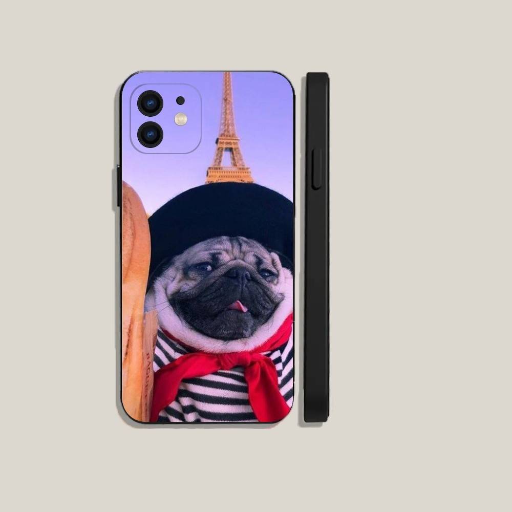 Pug Dog French Bulldog Phone Case For iPhone16,15,14,13,12,11,Plus,Pro Max,XS,X,XR,SE,Mini,8,7 Soft Silicone Black Cover