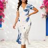 Women Plus Size V Neck Short Sleeve Leaf Printed Fitted Fishtail Dress