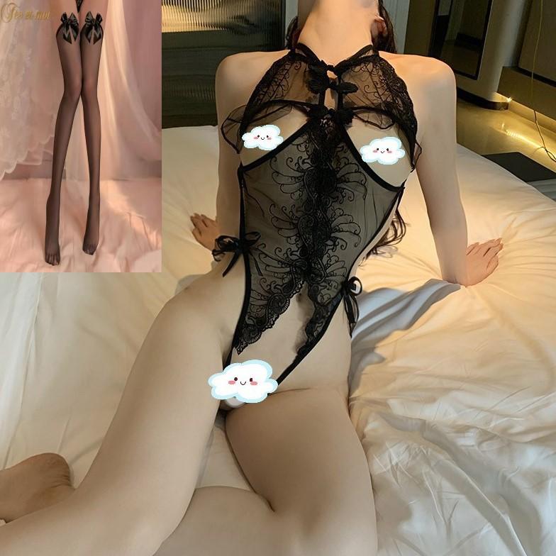 Sex lace seduction pajamas sexy cheongsam gather front open nightgown women's hot uniform