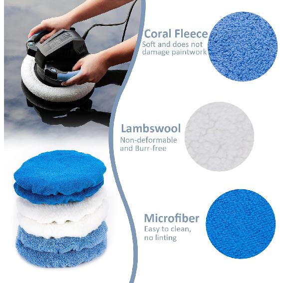 THINKWORK 10 Pcs Car Polishing Pad - 10 Inch Buffing Pad, Microfiber Wax Applicator Pad, Wool, Coral Fleece