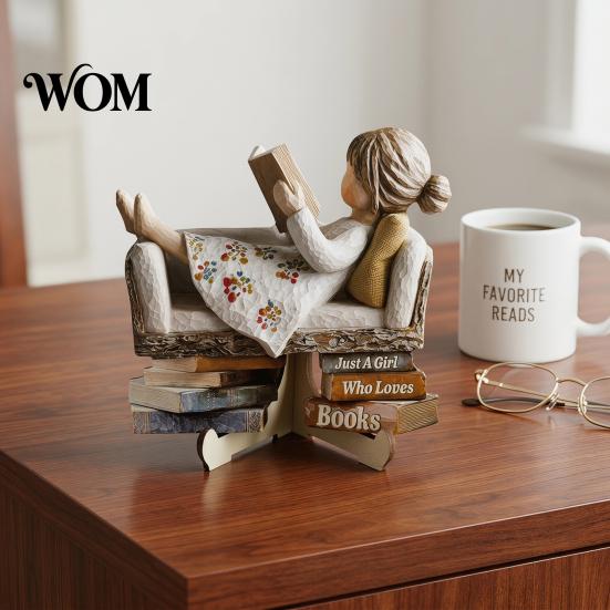 High-quality Material Home Accents Wooden Reading Desktop Ornaments for Office Decor, Minimalist Figurine, Premium Decorative Art Creative Craft