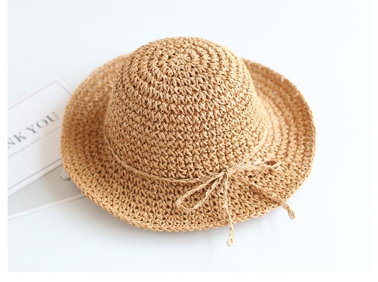 

Parent-child Straw Hat Summer New Girl Casual Solid Foldable Big Brim Holiday Hats Baby Boy Beach Fisherman s Cap 51-53cm for kids коричневый