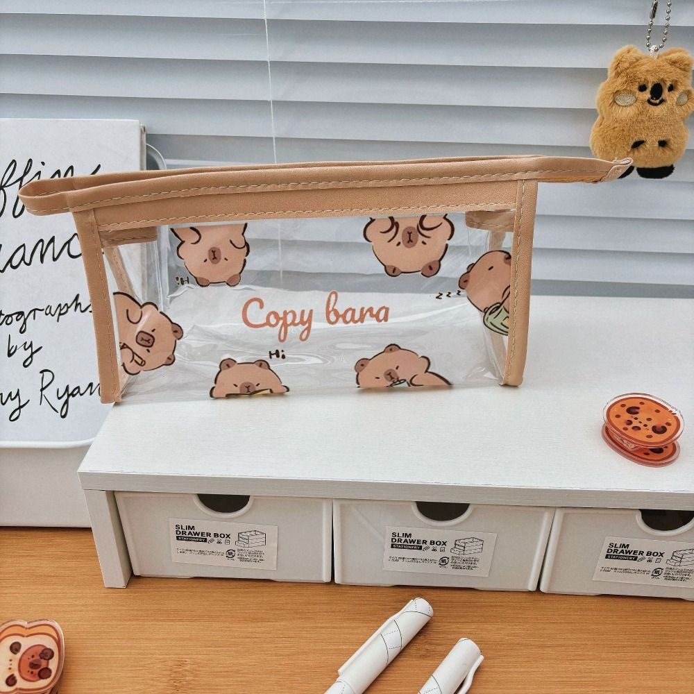 Kawaii Cartoon Pen Bag Aesthetic Stationery Bag Desktop Organizer Capybara Pencil Bag Office