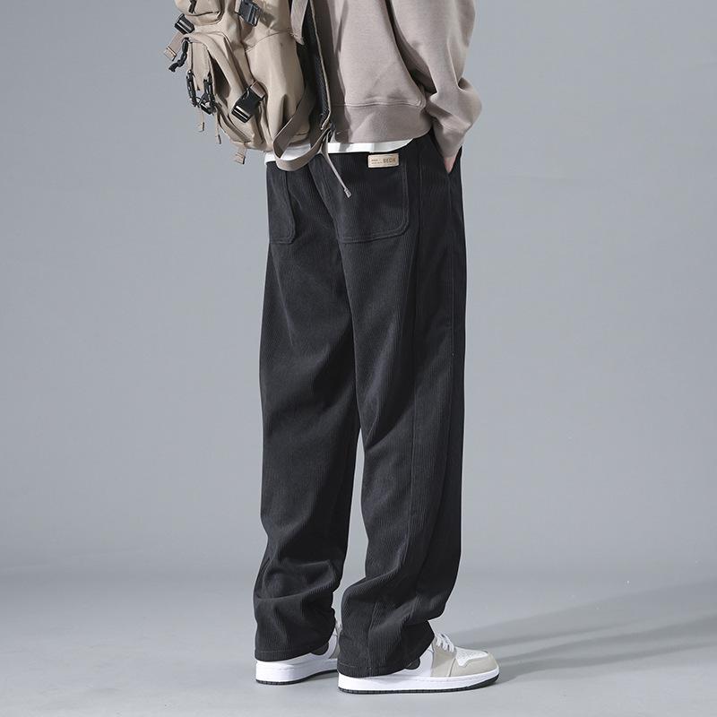 Men's Trendy Corduroy Wide-Leg Pants - Loose Fit, Straight Cut for Spring, Autumn, and Winter Sports and Casual Wear