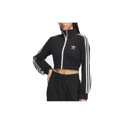 Πρωτότυπα Τρίφυλλο ριγέ φερμουάρ και γιακά Κοντό γυναικείο μπουφάν μαύρο IP3004