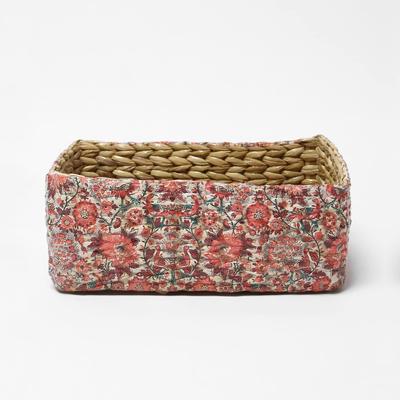 Storage Baskets|Cane Or Bamboo Basket|Wicker Basket As Gift Hamper Basket/Rattan Wardrobe Basket (Red Flowers)