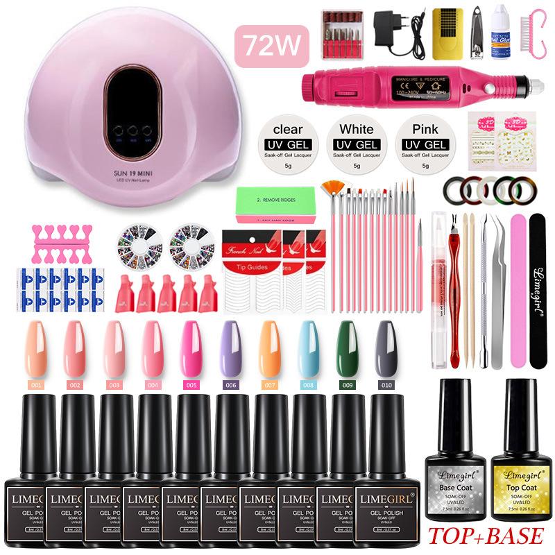 54W Nail Lamp with Drill, Gel Polish Kit, Quick Dry Nail Tools for Salon & Home Use