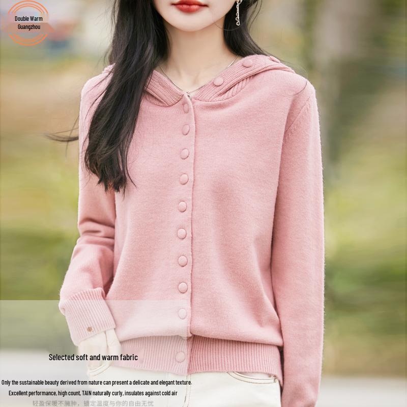 

Women s Red Hooded Sweater - Fashionable, Age-Reducing, Loose-Fit Autumn/Winter Knit Cardigan M