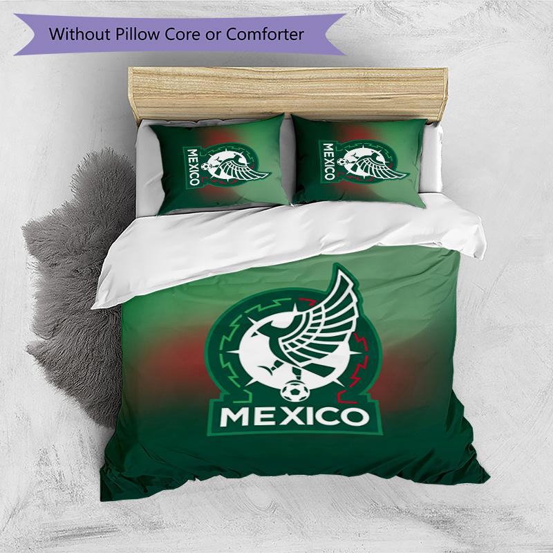 Mexico footbal Printed Bedding 3 Piece Set Cozy Breathable Bed Cover Set as Housewarming Holiday Gift