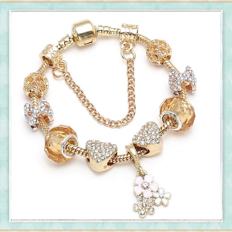 Pan's Rose Gold European Style Princess Crown Heart Pendant Bracelet for Women - DIY Customizable Series.