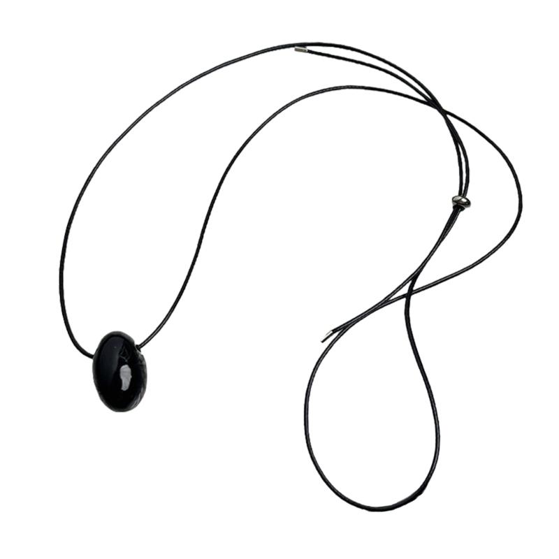 Fashionable Long Black Cord Sweater Chain Agate Sphere Long Necklace Unique Clavicle Chain Jewelry for Fashion Lover