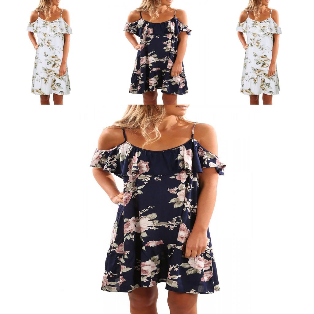 Usa Women Floral Off Shoulder Sling Dress For Effortless Casual Beach Style