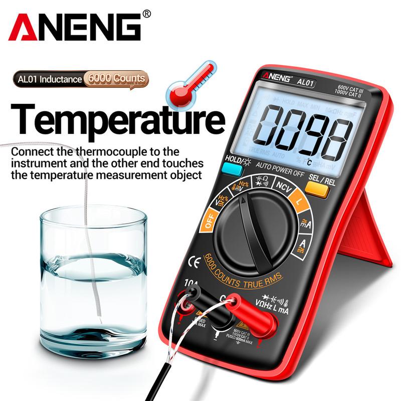 Coil Inductance Multimeter Duty Cycle Hz Tester ANENG AL01 6000 Counts NCV Temperature Meter True-RMS Voltage Pro Tester Tools