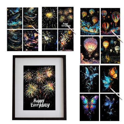 4 Sheets Scratch Paper Art Set A4 Rainbow Painting Scratchboard Kit with Tools Adult