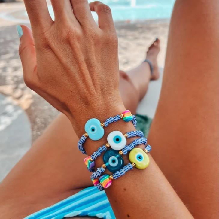 Demon Eye Bead Bracelet Set With Glass Geometric Design For Women Gift