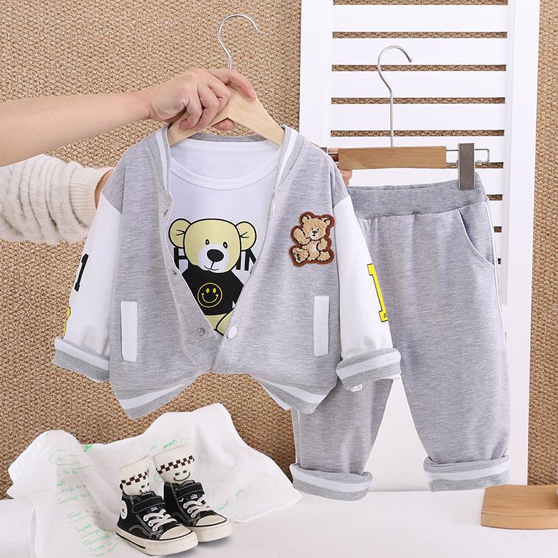 

Комплект из 3 предметов с длинным рукавом для мальчиков, Детская куртка с принтом плюшевого мишки, Милая одежда для мальчиков на осень и зиму XXL серый