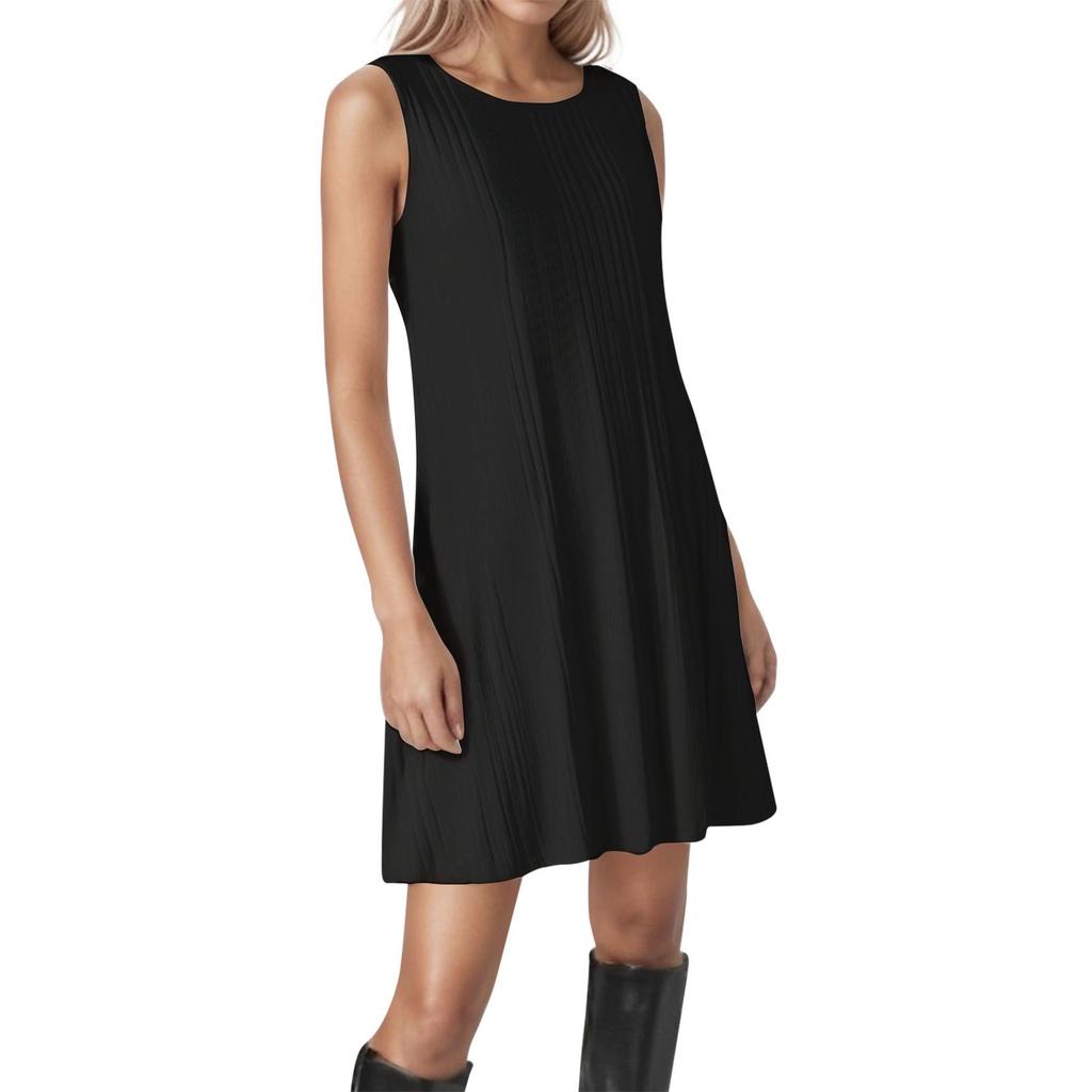 Women's Round Neck Sleeveless Striped Texture Solid Color Casual Dress