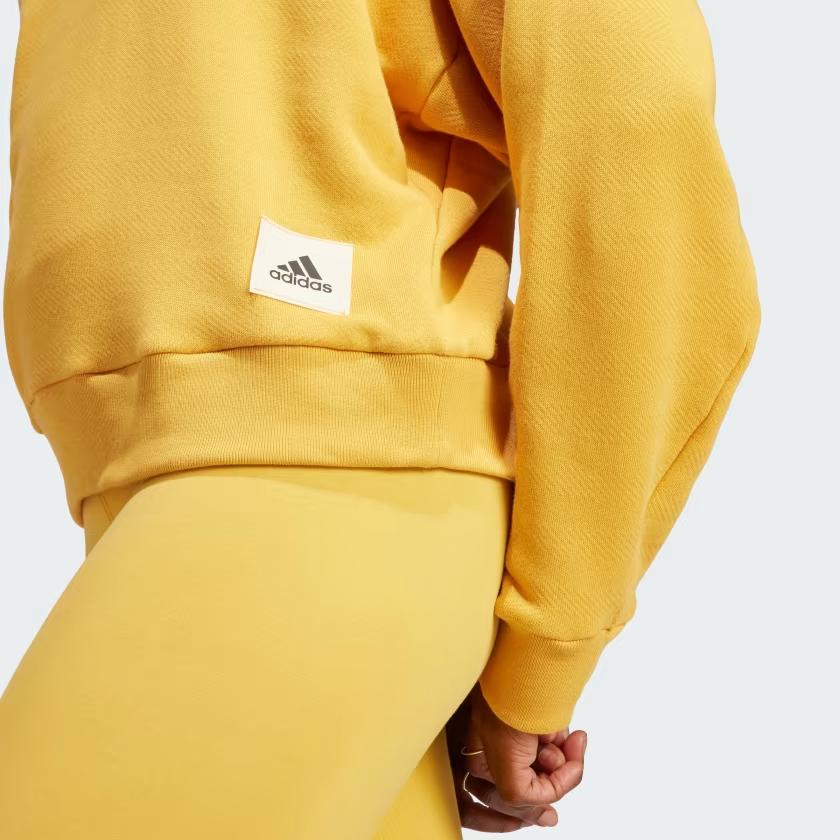 Adidas Lounge French Terry Sweatshirt Solid Color Logo Round Neck Long Sleeve Women Sweatshirt Yellow IJ8440