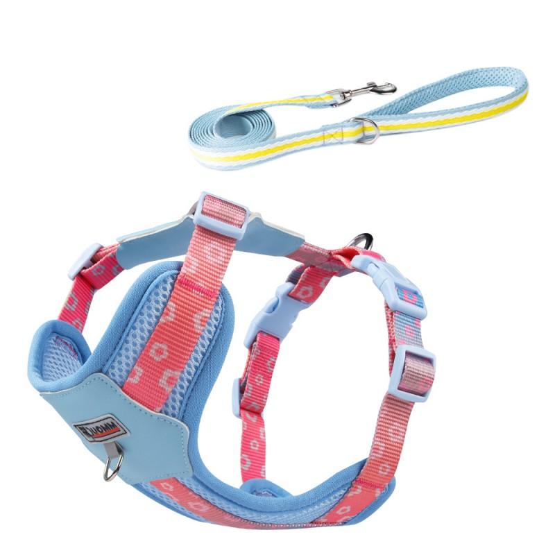 Adjustable Dog Harness Small Medium Breeds Color Block Design Comfortable Chest Vest With Leash XS To L Sizes