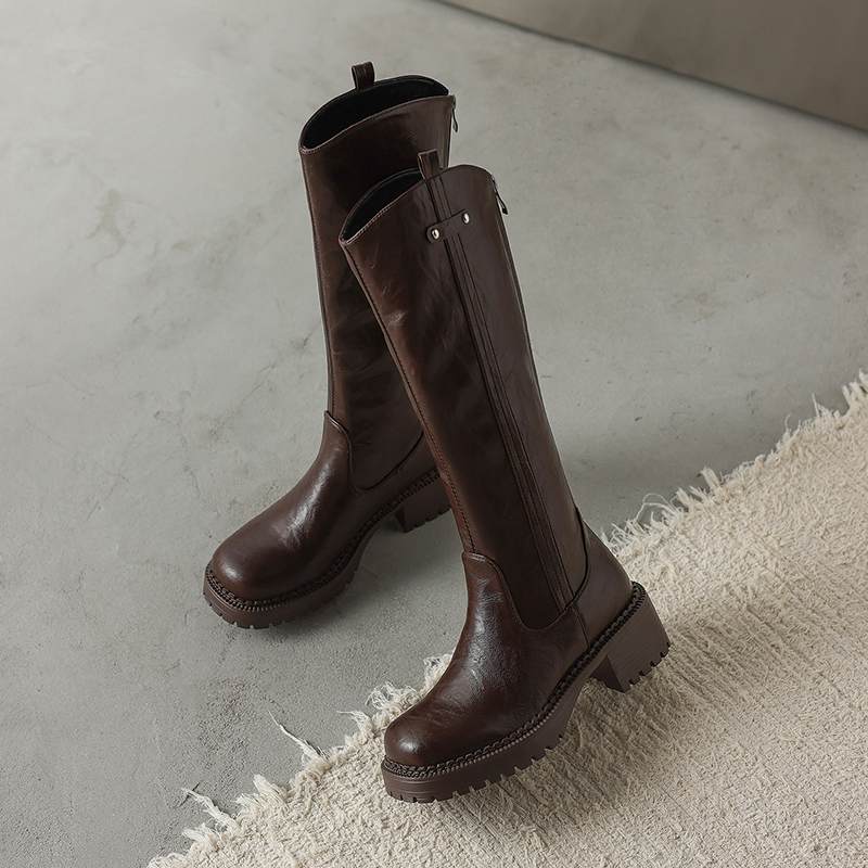 Krazing Pot Microfiber Winter Round Toe Modern Platform Size 33 Knee Boots Size 43 Thick Bottom Women Fashion Thigh High Boots