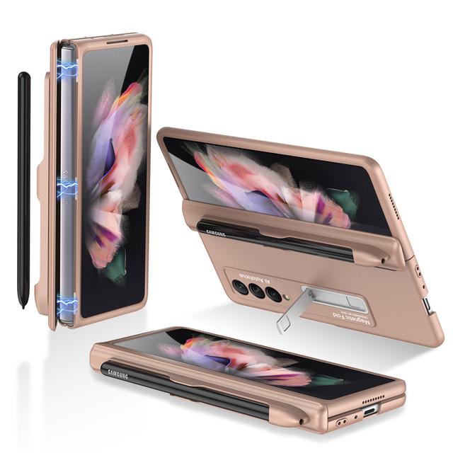

Магнитный чехол для Samsung Galaxy Z Fold 3 5g, шарнирный защитный держатель для ручек, складной жесткий чехол Case add Pen розовый