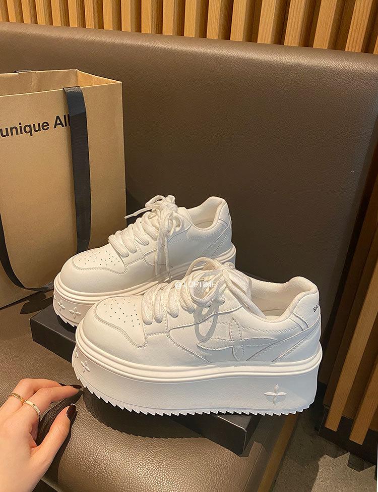 2025 Autumn New Thick-soled High-heeled Board Shoes, Muffin Shoes, Casual Shoes, Small Height Increase, Small White Shoes Women