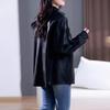 Black Leather Shirt Jacket Women's Spring and Autumn Medium and Long Spring and Autumn New Retro Small Handsome Locomotive Clothes