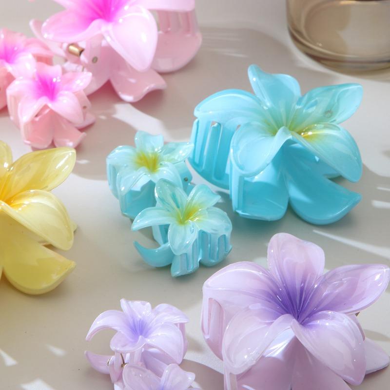 Hot-selling Set of Frangipani Scratch-off Flower Hair Clips Vacation Travel Semi-tied Hair Shark Clip Hair Accessories