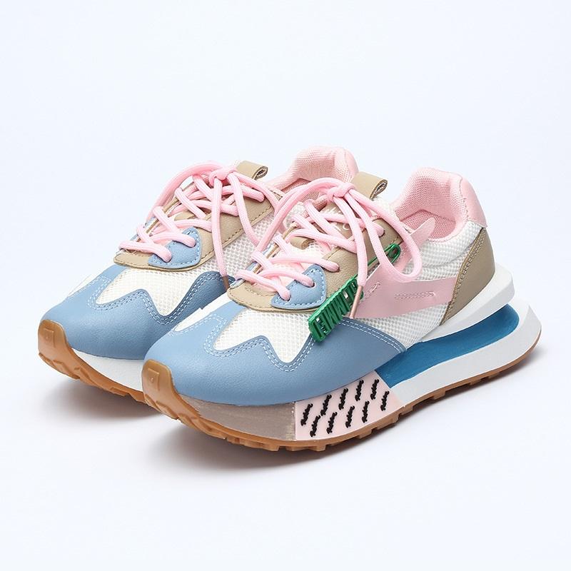 

New Color Blocked Women s Thick Soled Height Increasing Casual Sports Shoes Retro Forrest Gump Shoes 41 powder синього кольору